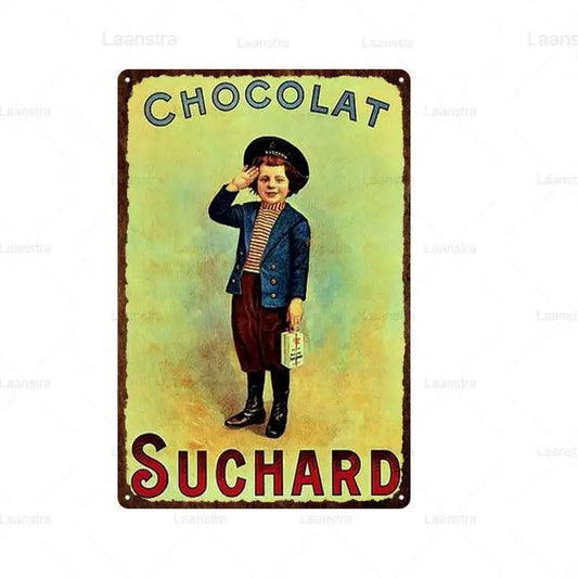 Retro Tin Sign Metal Plate Switzerland Chocolate Milka Suchard Lindt Children Painting Candy Wall Art Decor Iron Sheet Metal