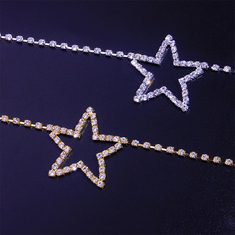Online Red Hot Girl Five-Pointed Star Rhinestone Chain Belt Accessories Body Beach Belly Dance Sexy Chain XINGX Flash Diamond Waist Decorations