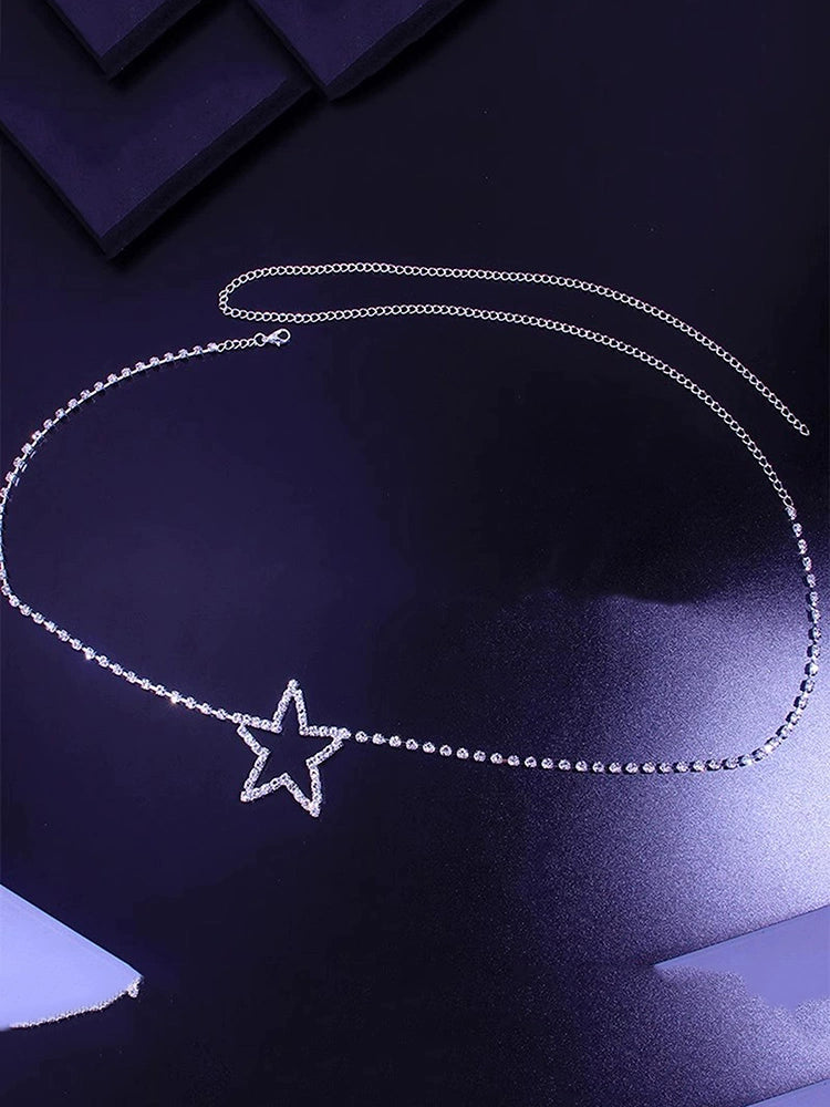Online Red Hot Girl Five-Pointed Star Rhinestone Chain Belt Accessories Body Beach Belly Dance Sexy Chain XINGX Flash Diamond Waist Decorations