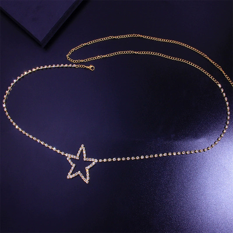 Online Red Hot Girl Five-Pointed Star Rhinestone Chain Belt Accessories Body Beach Belly Dance Sexy Chain XINGX Flash Diamond Waist Decorations
