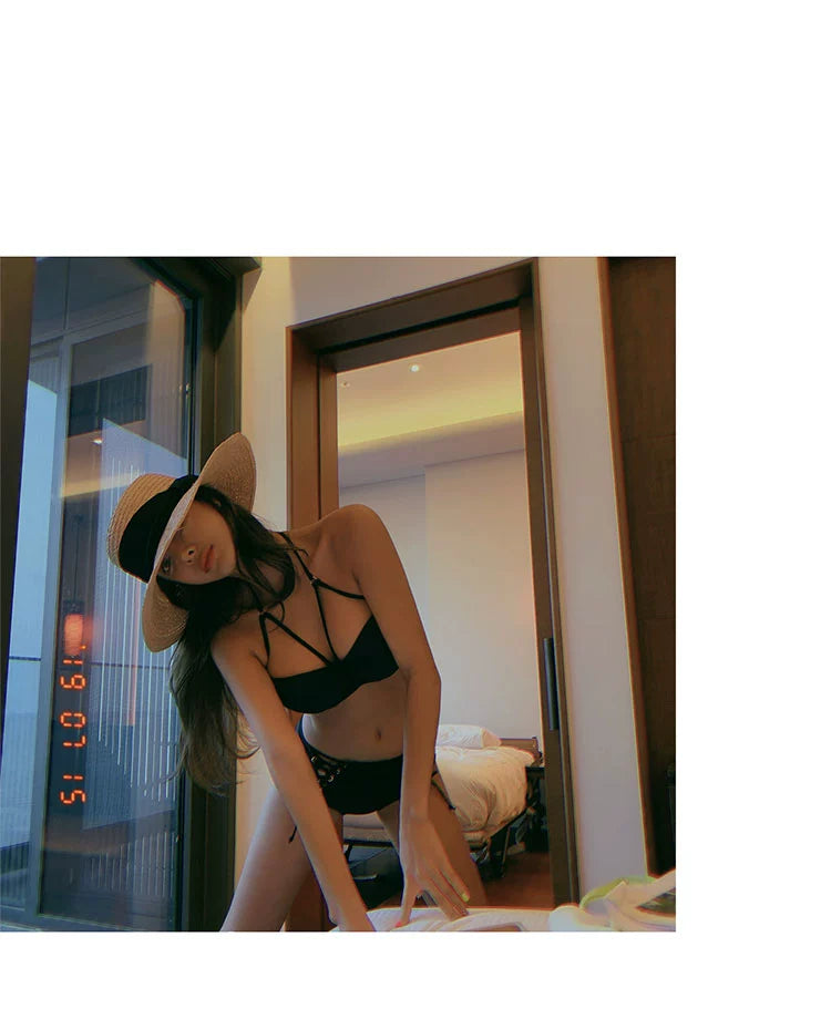 Swimsuit Women's Separates Bikini Steel Bracket Gathered Chest Cover Your Belly with High Waist Ins Lace-up Sexy Beach Hot Spring Swimsuit