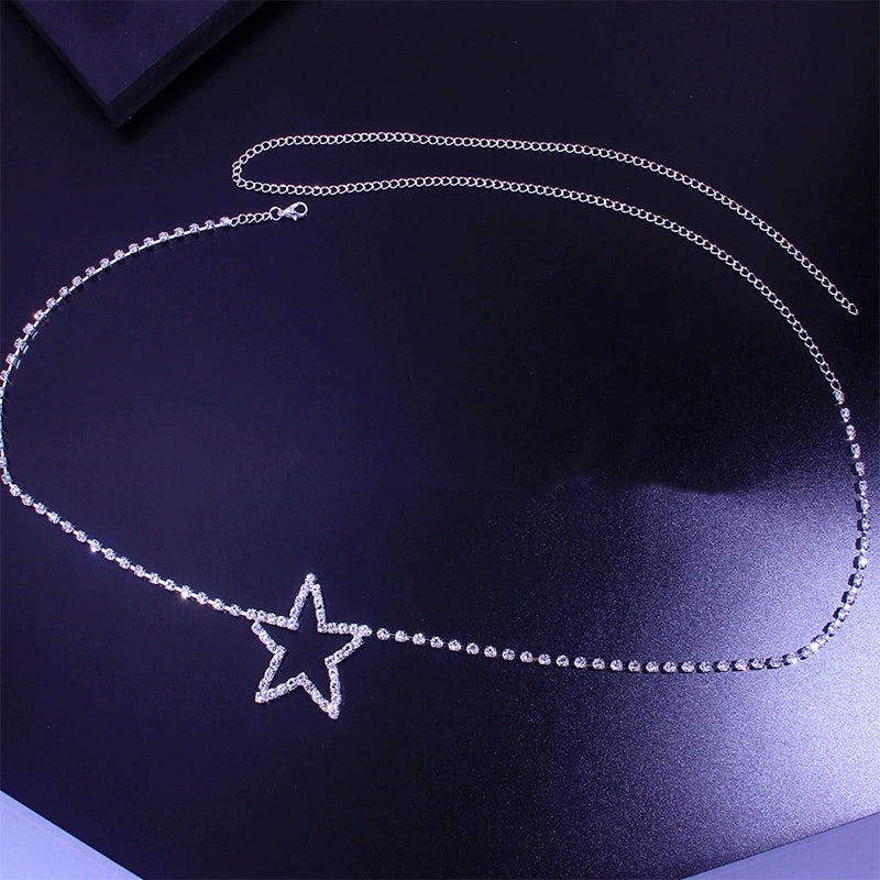 Online Red Hot Girl Five-Pointed Star Rhinestone Chain Belt Accessories Body Beach Belly Dance Sexy Chain XINGX Flash Diamond Waist Decorations