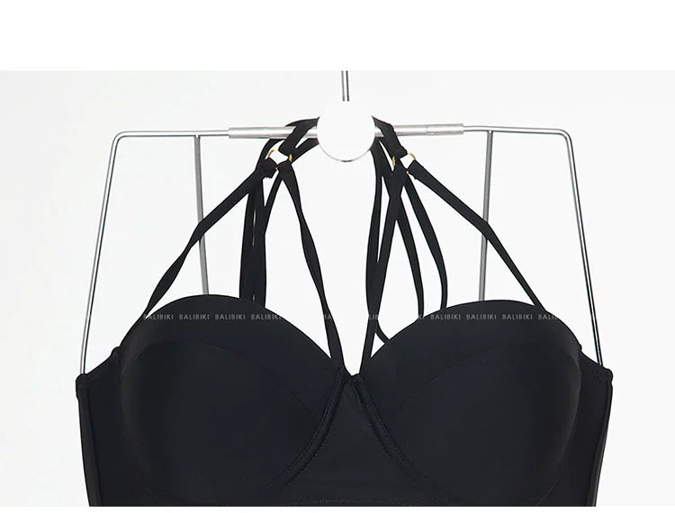 Swimsuit Women's Separates Bikini Steel Bracket Gathered Chest Cover Your Belly with High Waist Ins Lace-up Sexy Beach Hot Spring Swimsuit
