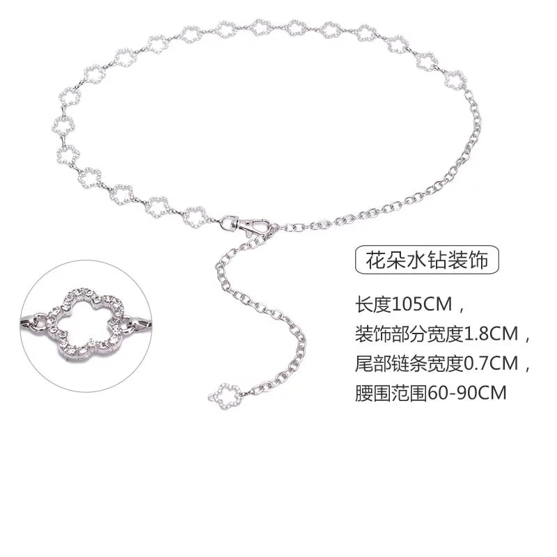Belt Women's Rhinestone Ornament Chain Waist Chain Accessories with Skirt Dress Waist-Tight Summer Thin and Simple Silver Fancy