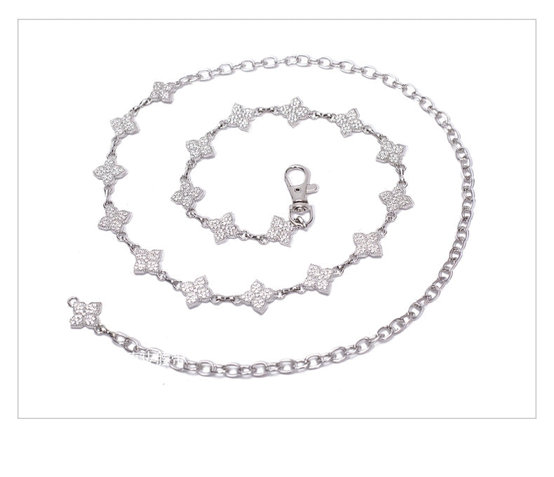 Belt Women's Rhinestone Ornament Chain Waist Chain Accessories with Skirt Dress Waist-Tight Summer Thin and Simple Silver Fancy