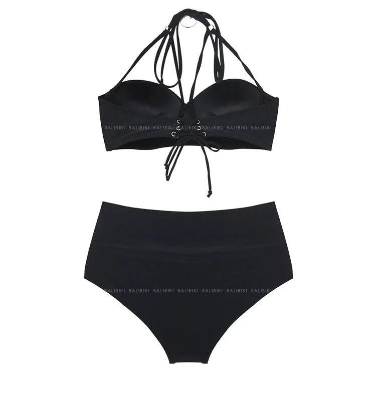 Swimsuit Women's Separates Bikini Steel Bracket Gathered Chest Cover Your Belly with High Waist Ins Lace-up Sexy Beach Hot Spring Swimsuit