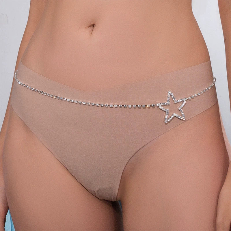 Online Red Hot Girl Five-Pointed Star Rhinestone Chain Belt Accessories Body Beach Belly Dance Sexy Chain XINGX Flash Diamond Waist Decorations