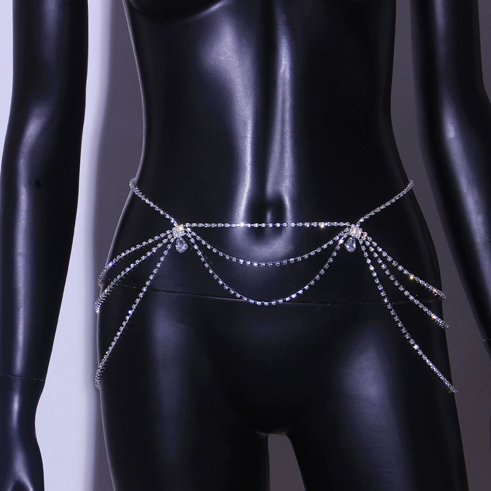 AliExpress Hot Sale Sexy Multi-Layer Rhinestone Waist Chain Fashion All-Matching Sexy Sexy Water Drop Body Chains Waist Chain
