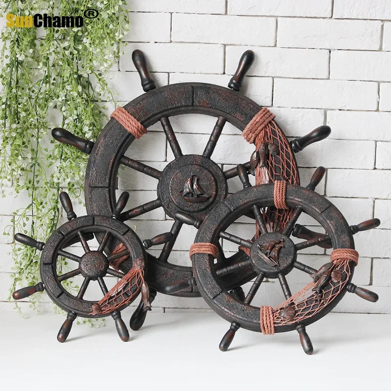 Wooden Mediterranean Style Retro Handmade Ornaments Accessories Bar Decoration Anchor Boat Background Wall Sunchamo