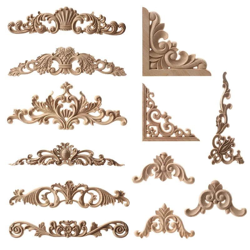 Woodcarving Corner Decal Wood Figurines Crafts Corner Appliques Frame Door Furniture Woodcarving Decorative Home Decor