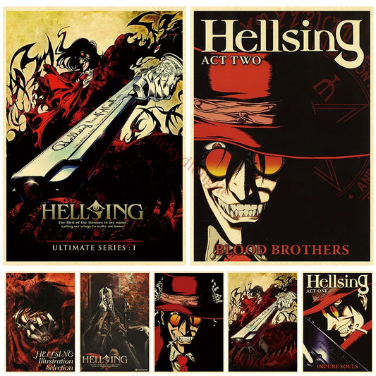 Anime Hellsing Poster Retro Kraft Paper Vintage Home Decor Painting Living Picture Gift Wall Stickers Cafe Decor Art Wall