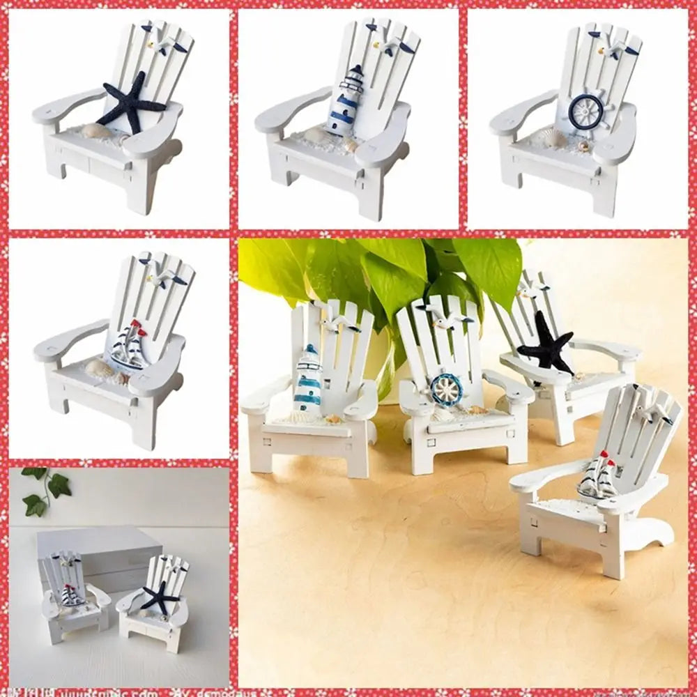 Chair Shape Beach Chair Retro Mediterranean Style Mini Miniatures Figurines Summer Beach Wooden Chair Ornaments Home Decoration