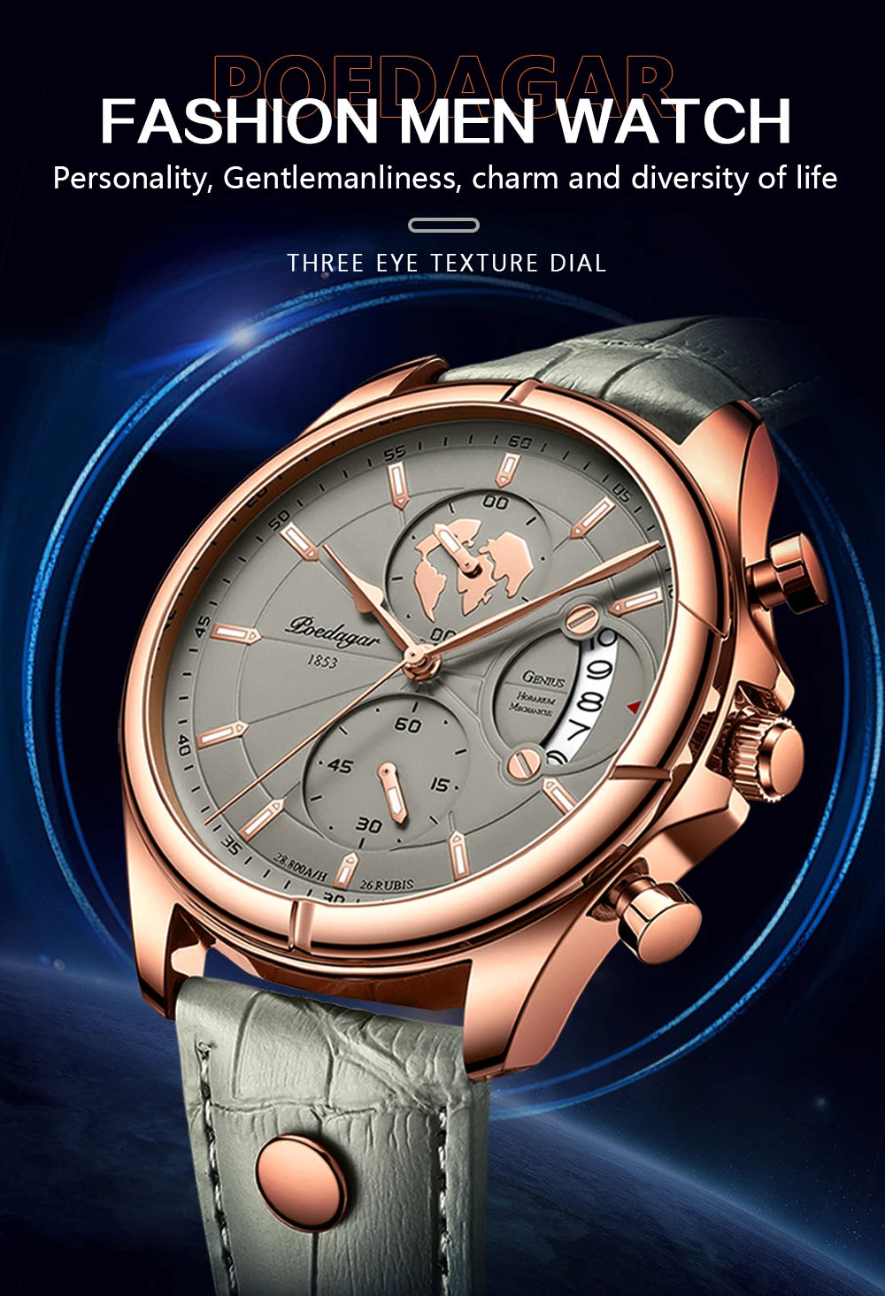 POEDAGAR Luxury Brand Man Watch Chronograph Date Waterproof Leather Watches For Men Casual Male Clock Sports Quartz Men's Watch