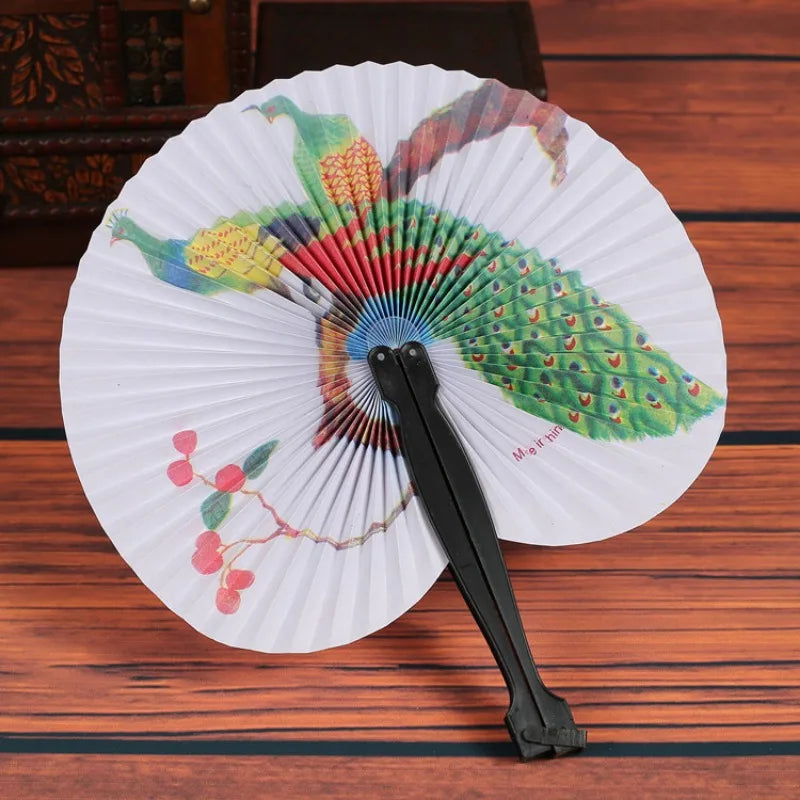 Foldable Paper Fan Retro Windmill Small Round Paper Color Decor Paper Fan Style Party Hand Gift 1pc Random Fan Printed