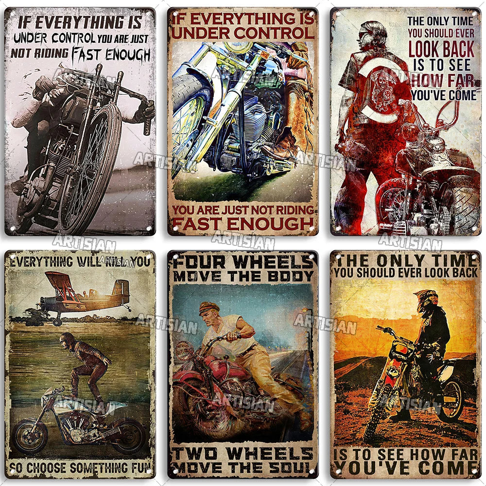 Artisian Motorcycle Metal Poster Motorbike Tin Plaque Racing Riding Decorative Plate Wall Decor Garage Bar Pub Club Hotel Cafe