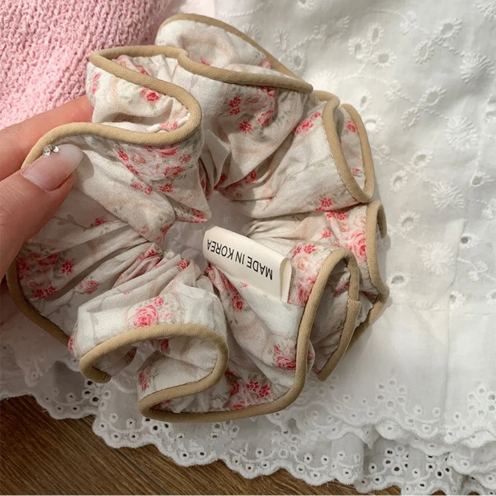 Sweet Print Floral Big Scrunchies Hair Ties Women Girls Vintage Ponytail Holder Elastic Hair Bands Rope Hair Accessories Fashion