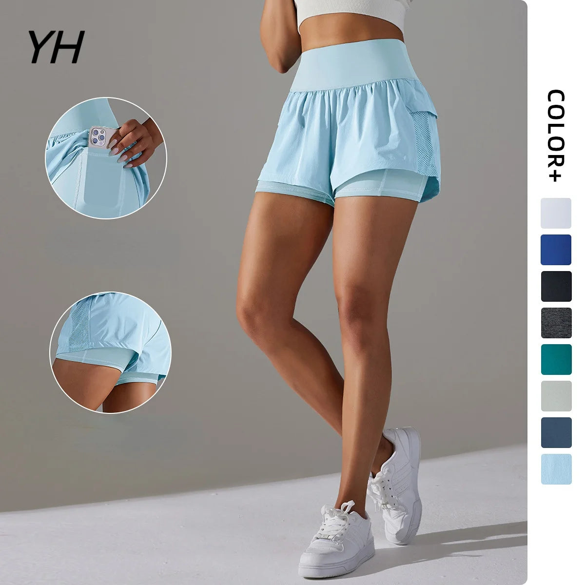 Women Sports Shorts with Pocket yoga fitness Shorts Gym Workout Running Shorts Summer Quick Dry Loose breathable short pants new