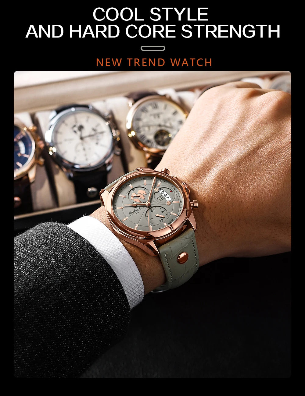 POEDAGAR Luxury Brand Man Watch Chronograph Date Waterproof Leather Watches For Men Casual Male Clock Sports Quartz Men's Watch