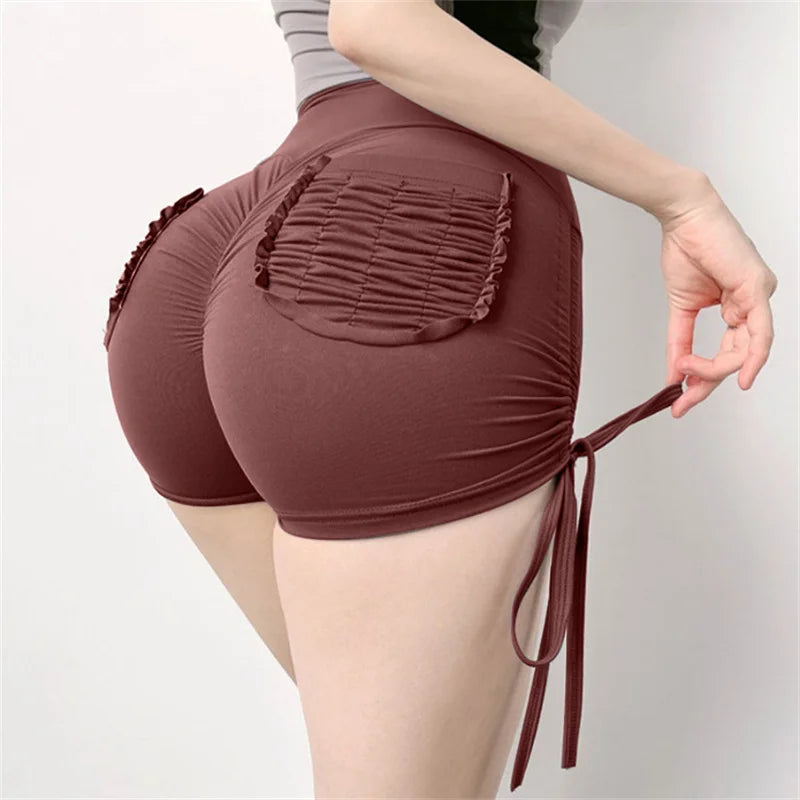 Drawstring Cargo Shorts Women With Pocket Gym Shorts Scrunch Butt Booty Tight Workout Shorts For Women Fitness Sexy Yoga Shorts