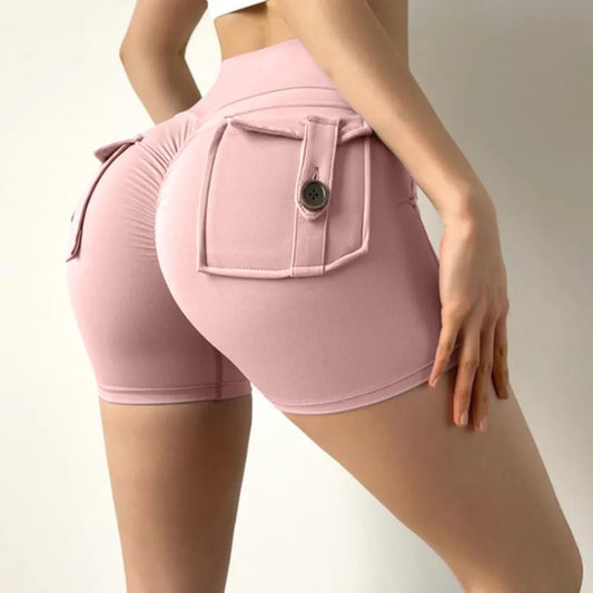 High Waist Yoga Shorts Fashion Scrunched Butt with Pocket Gym Leggings Quick Drying Sports Shorts Women