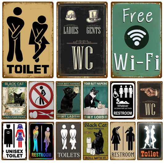 Man Lady Funny WC Sign Metal Poster Toilet Plate Tin Plaque KTV Bar BBQ Shop Bathroom Wall Decor Mural Home Vintage Photo Pub