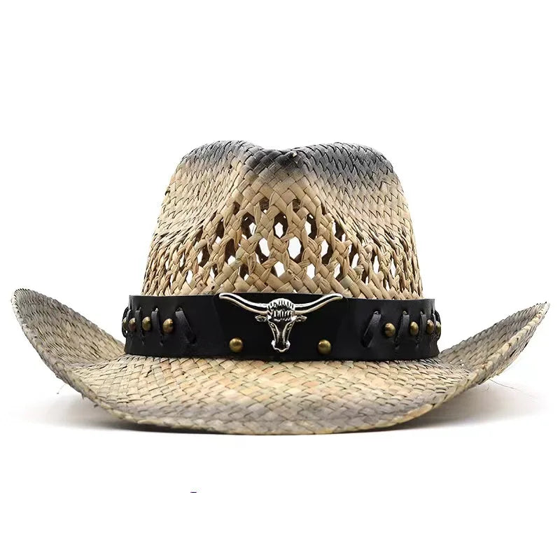 Hollow straw hat Straw Cowboy Hats Western Beach Felt Sunhats Party Cap for Man Women 3colors summer jazz straw hat