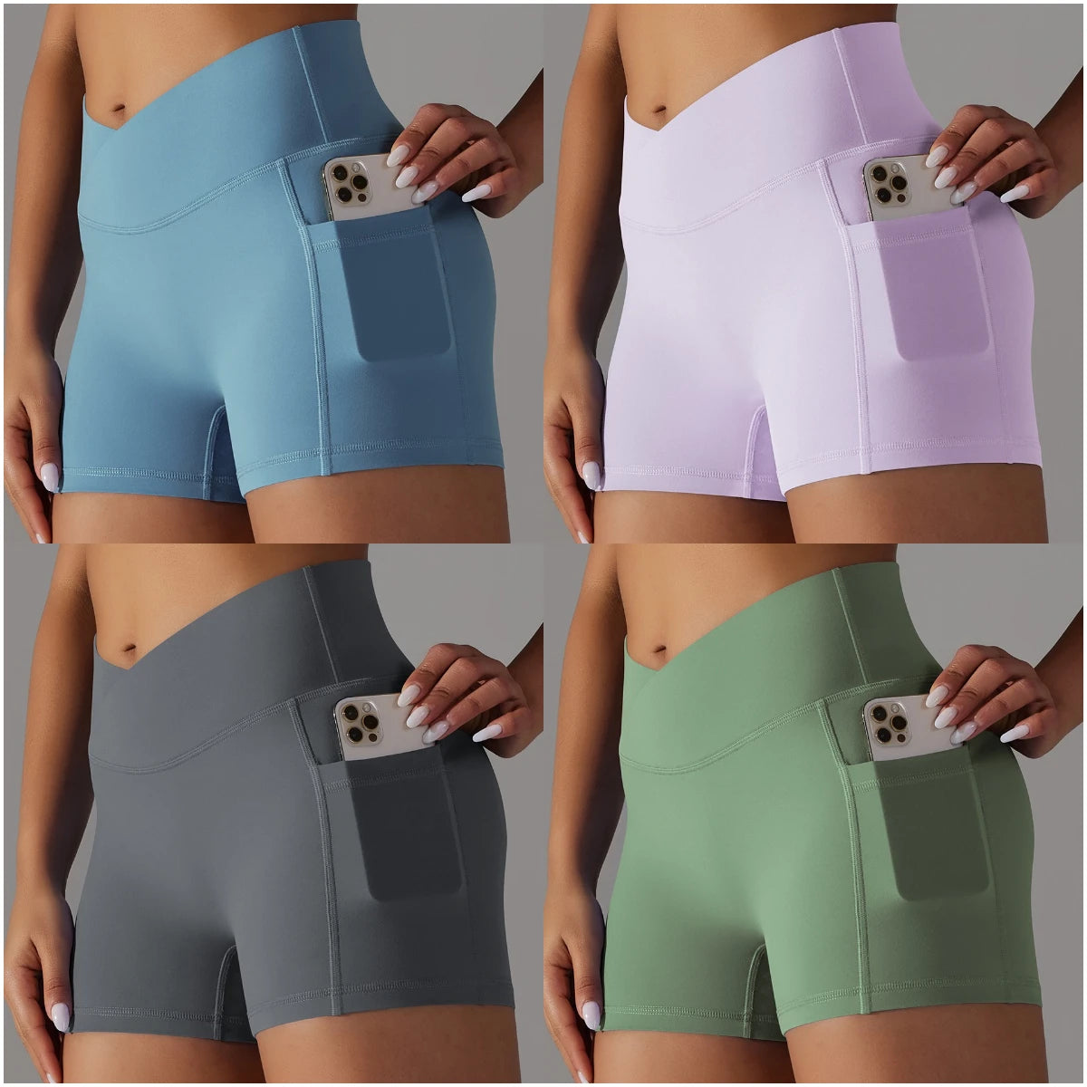 2024 Gym Jogging Running Shorts Yoga Shorts Women High Waist Lifting Push Up Tight Sports Pocket Fitness Yoga Short Pants