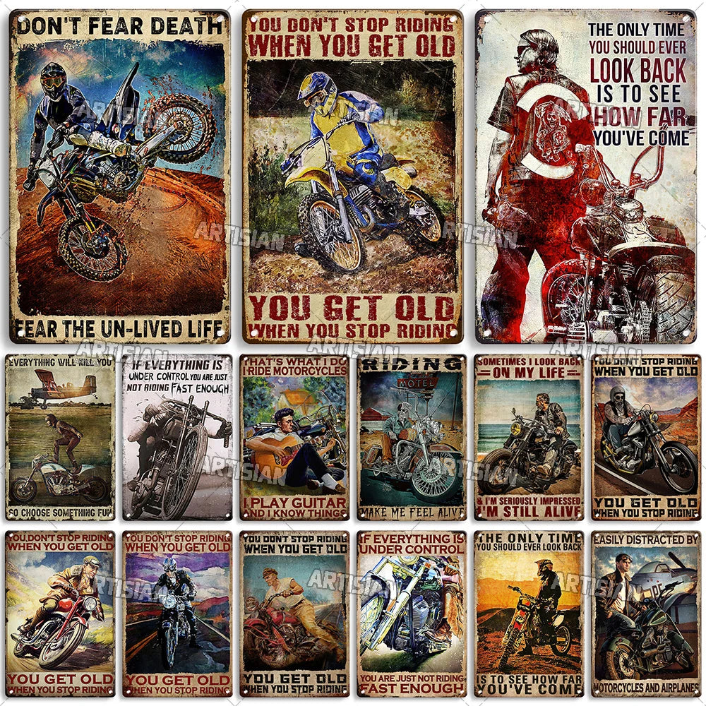 Artisian Motorcycle Metal Poster Motorbike Tin Plaque Racing Riding Decorative Plate Wall Decor Garage Bar Pub Club Hotel Cafe