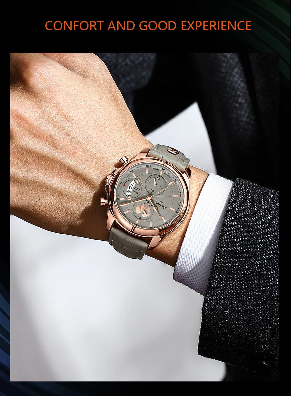 POEDAGAR Luxury Brand Man Watch Chronograph Date Waterproof Leather Watches For Men Casual Male Clock Sports Quartz Men's Watch