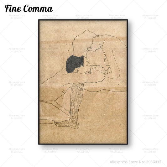 Egon Schiele Lovers Vintage Poster Canvas Painting Reproduction Print Antique Wall Art Picture Home Wall Decor Illustratration