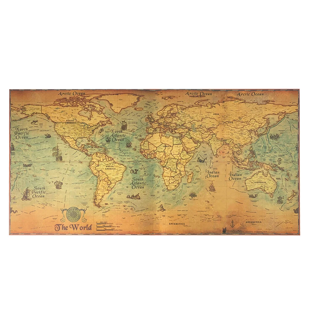 Retro World Map Nautical Ocean Route Map HD Printing Poster Kraft Paper Wall Chart Sticker Antique DIY Dormitory Cafe Home Decor