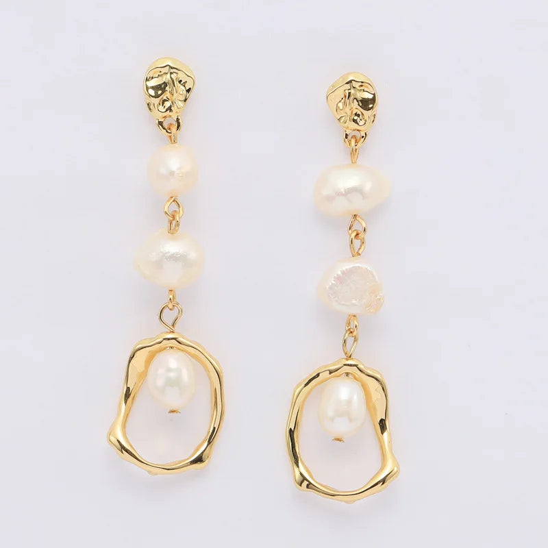 kshmir Natural pearl earrings female temperament light luxury long studs silver needle retro ear accessories wholesale