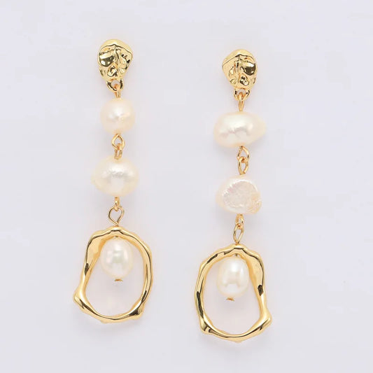 kshmir Natural pearl earrings female temperament light luxury long studs silver needle retro ear accessories wholesale