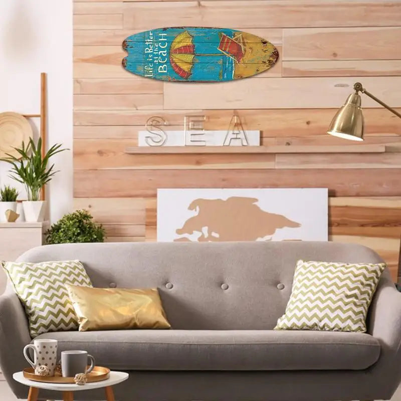 Wooden Surfboard Sign Surfer Room Decor Hawaiian Style Retro Beach Surfing Board Decor With Hook Beach Party Decoration