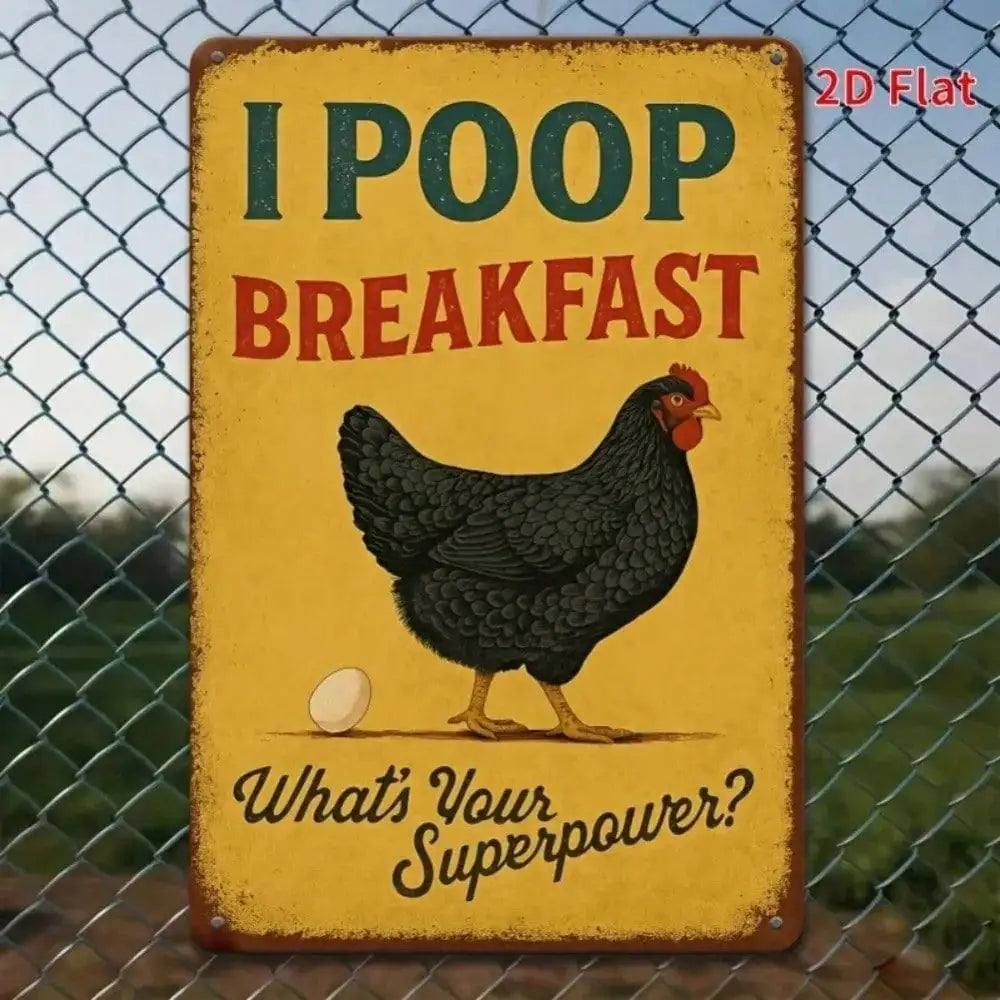Funny Farmhouse "Breakfast Poop" Retro Sign 8x12 Inch Rooster Egg Metal Wall Decor Rustic Humor Kitchen Bathroom