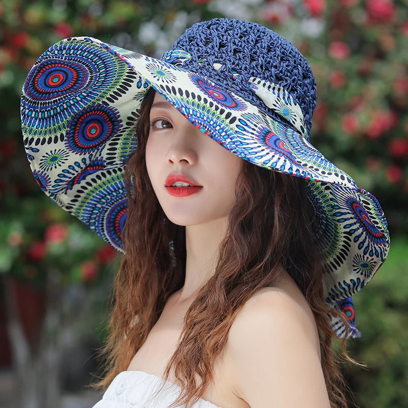 2023 NEW Women's Summer Bucket Folding fashion Straw Hat Panamas UV Protection Sun Visor Seaside Beach Hat Tide Summer Hats