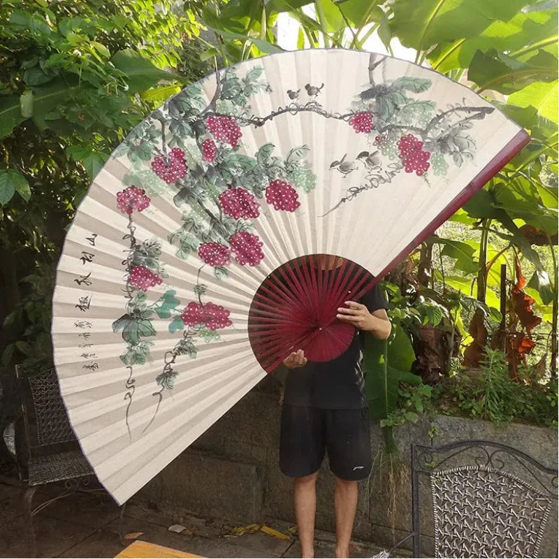 Large Blank Golden Foils Xuan Paper Fan Retro Wall Mount Painting Calligraphy DIY Paper Fan Oversize Home Decorative Folding Fan