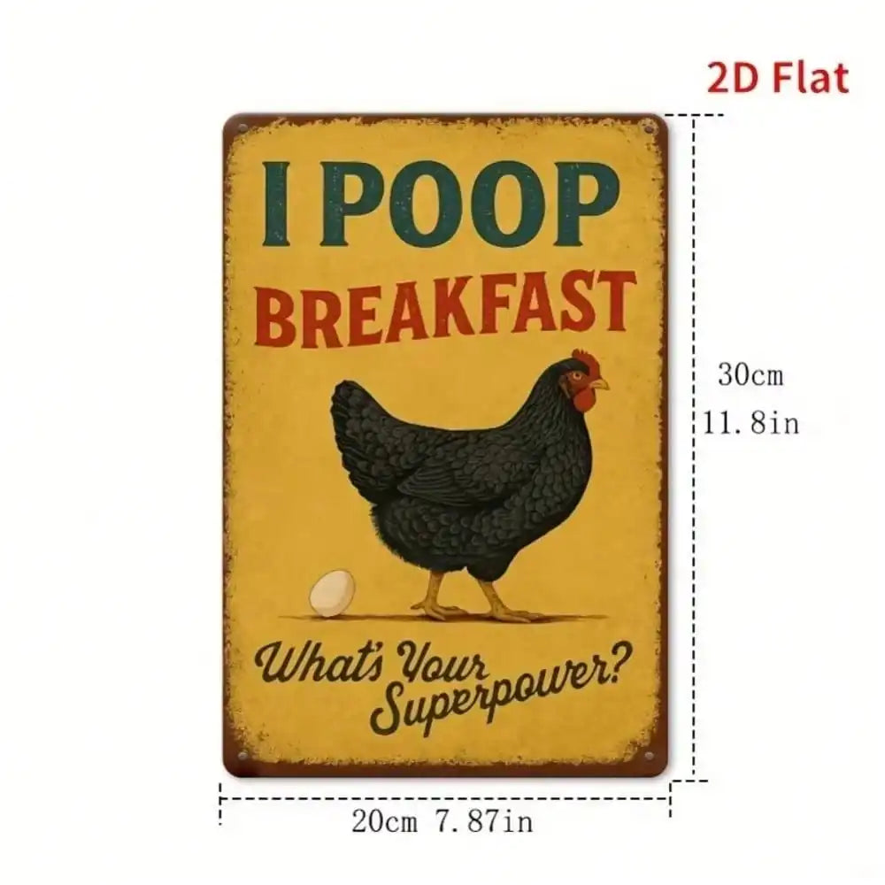Funny Farmhouse "Breakfast Poop" Retro Sign 8x12 Inch Rooster Egg Metal Wall Decor Rustic Humor Kitchen Bathroom