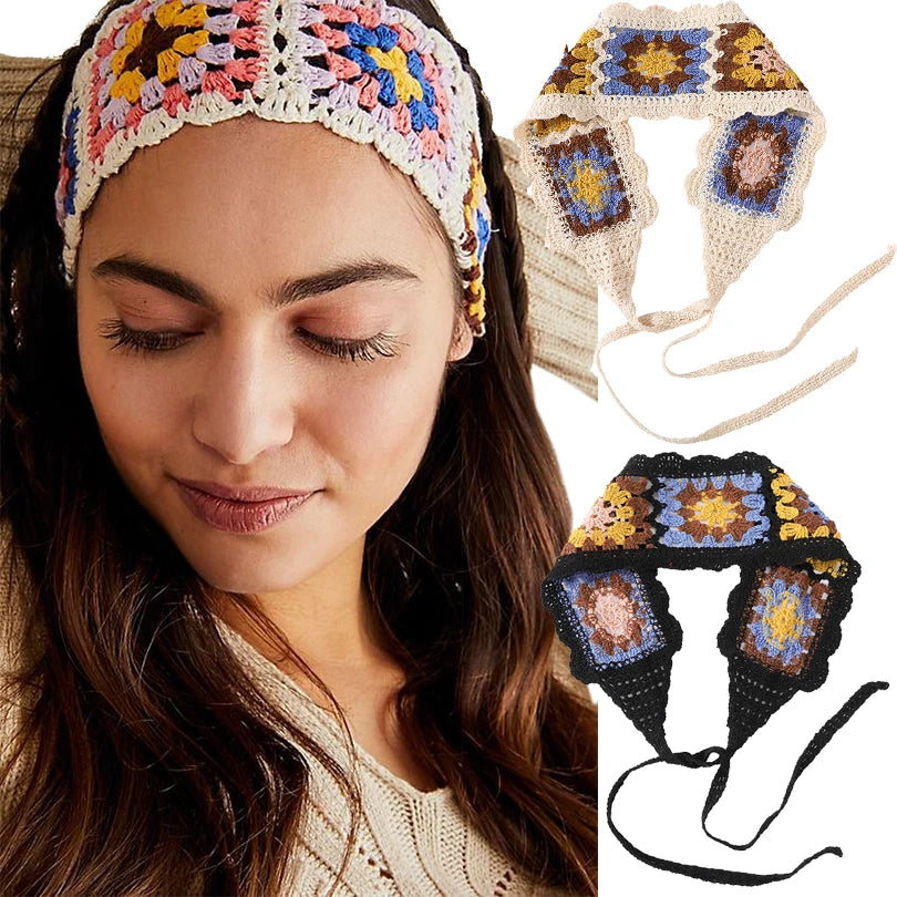 AWAYTR Crochet Turban Hair Bands Vintage Fashion Hair Scarf For Women Flower Knit Holiday Headband Headwrap Hair Accessories