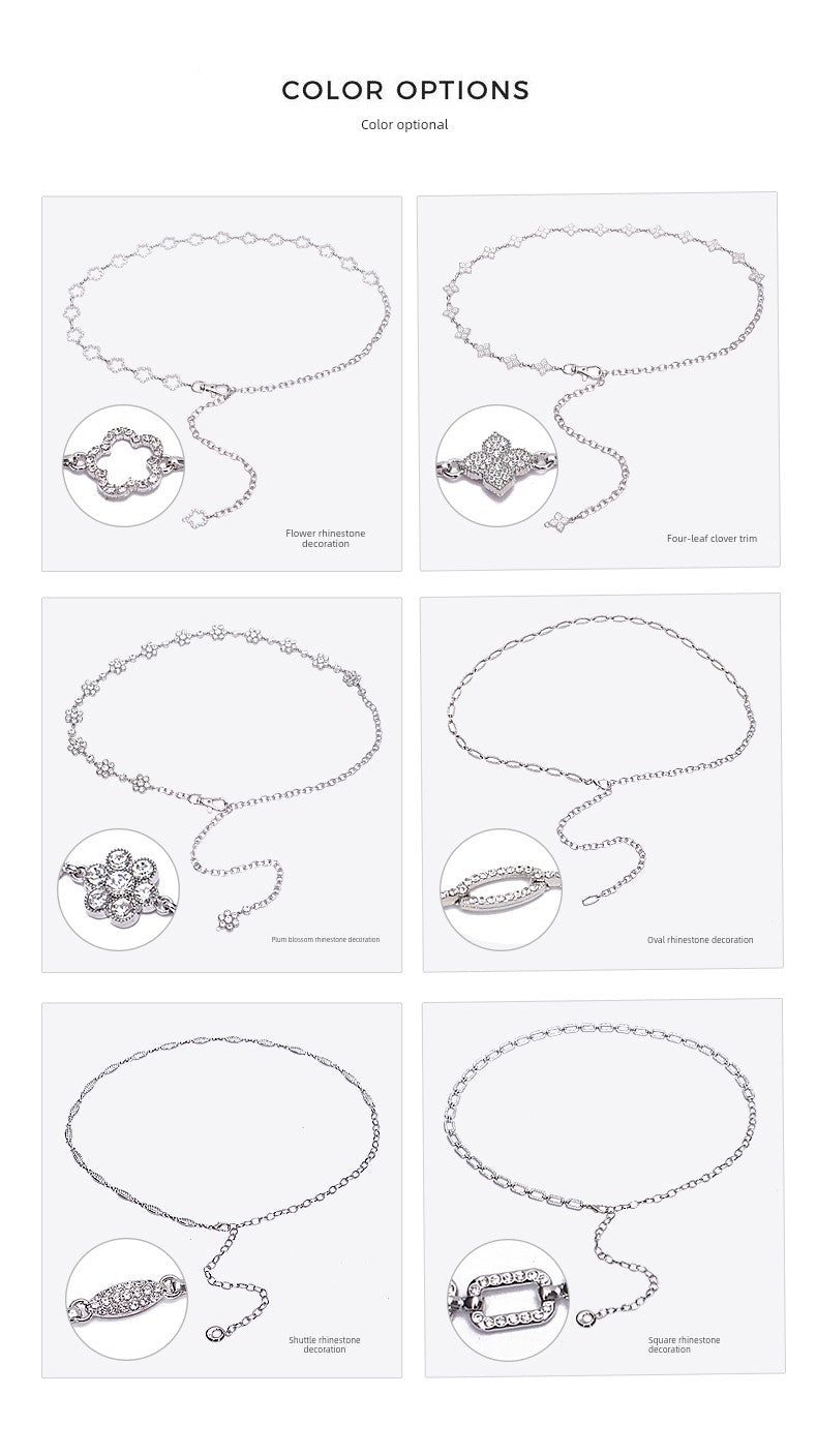 Belt Women's Rhinestone Ornament Chain Waist Chain Accessories with Skirt Dress Waist-Tight Summer Thin and Simple Silver Fancy