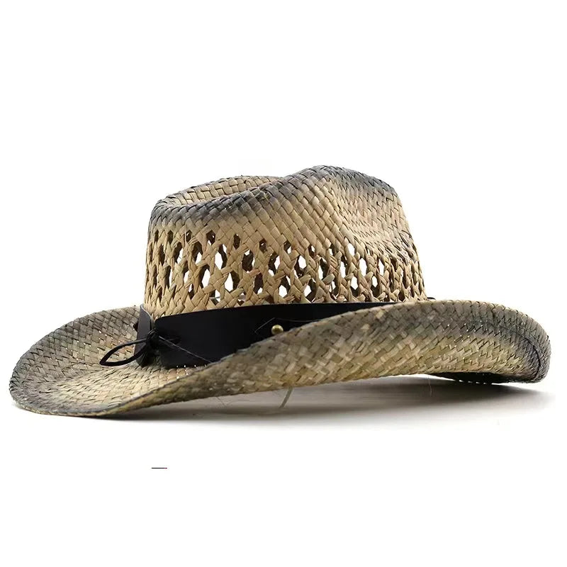 Hollow straw hat Straw Cowboy Hats Western Beach Felt Sunhats Party Cap for Man Women 3colors summer jazz straw hat