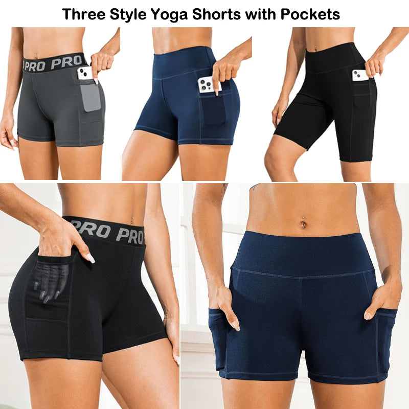 VITALINOVO Womens Workout Athletic Shorts High Waist Tummy Control Gym Running Biker Shorts with Pockets Volleyball Yoga Shorts