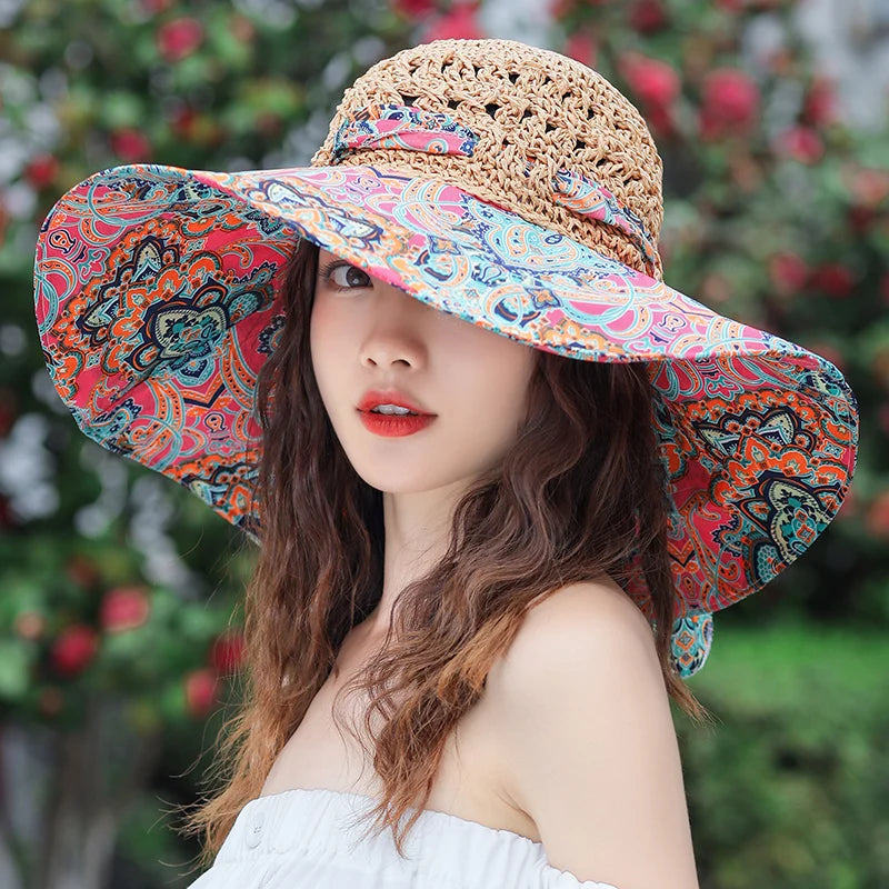 2023 NEW Women's Summer Bucket Folding fashion Straw Hat Panamas UV Protection Sun Visor Seaside Beach Hat Tide Summer Hats