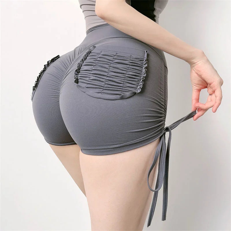 Drawstring Cargo Shorts Women With Pocket Gym Shorts Scrunch Butt Booty Tight Workout Shorts For Women Fitness Sexy Yoga Shorts