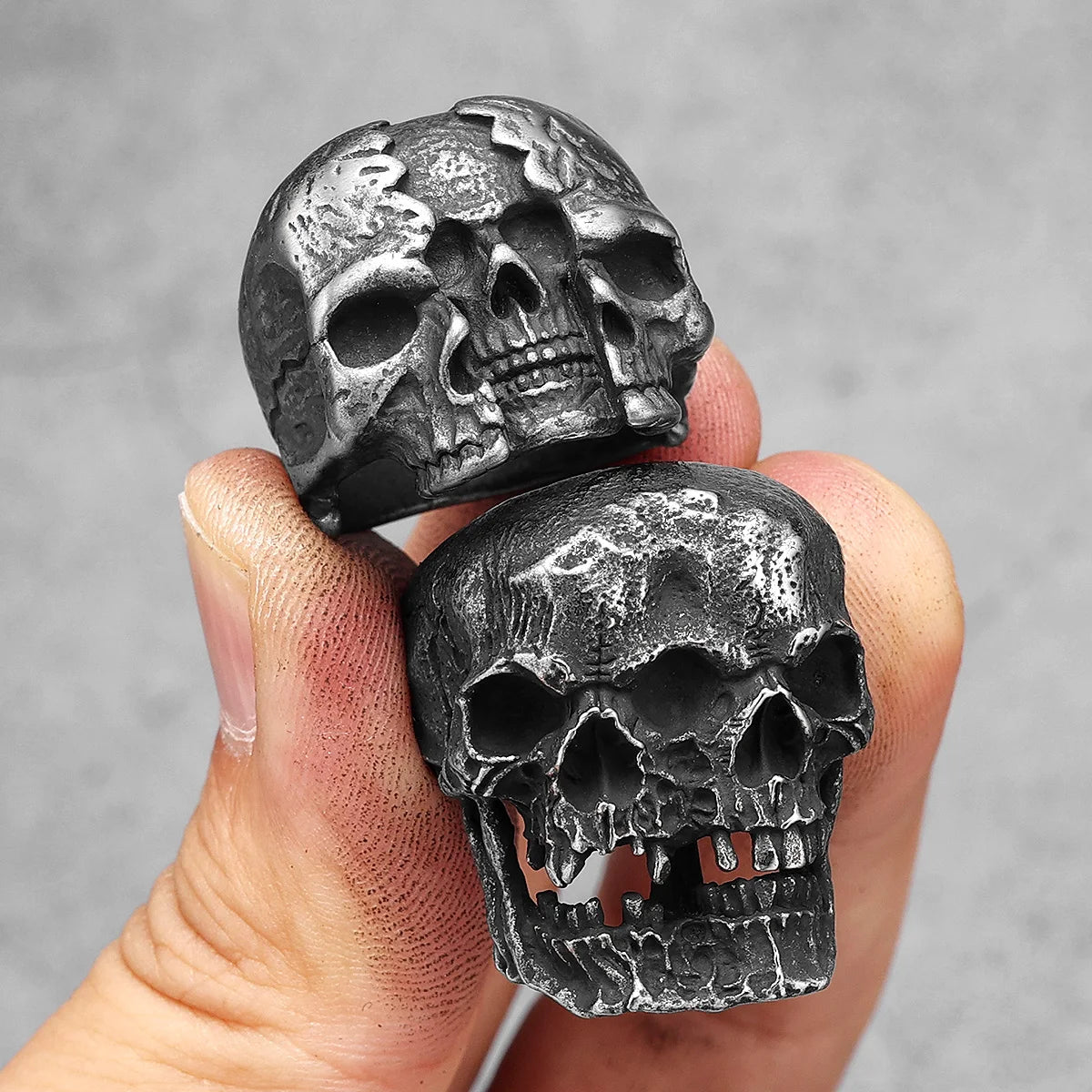 Schizophrenia Skull Men Rings Stainless Steel Women Jewelry Punk Rock Vintage Black Gothic Fashion Accessories Gifts Wholesale