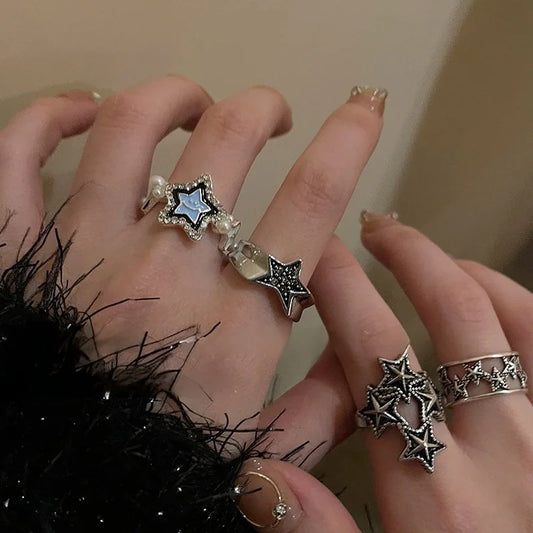 Punk Pentagram Geometric Open Ring For Women Men Gothic Vintage Irregular Star Shape Hollow Rings Y2k Trendy Jewelry Accessories