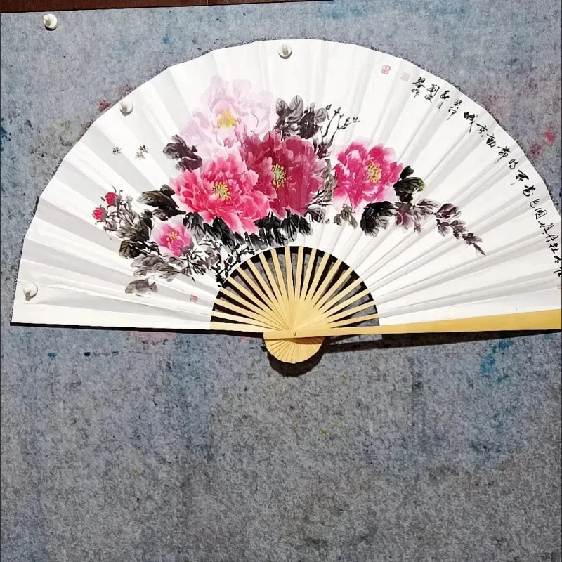 Large Blank Golden Foils Xuan Paper Fan Retro Wall Mount Painting Calligraphy DIY Paper Fan Oversize Home Decorative Folding Fan