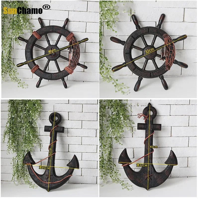 Wooden Mediterranean Style Retro Handmade Ornaments Accessories Bar Decoration Anchor Boat Background Wall Sunchamo