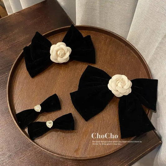 Vintage Black Big Large Velvet Bow Hair Clip For Women Girls Wedding Long Ribbon Korean Hairpins Barrette Hair Accessories