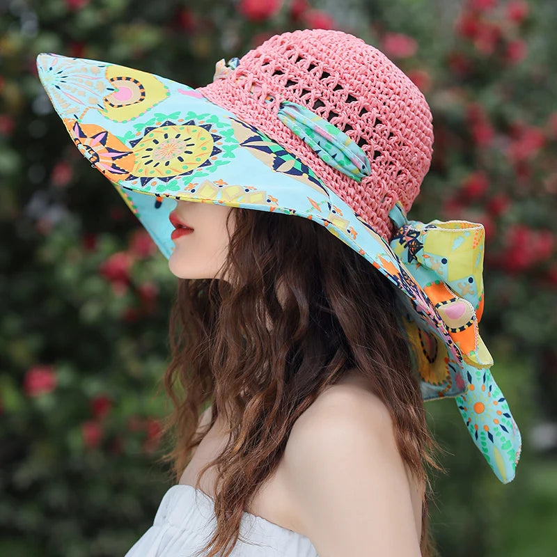 2023 NEW Women's Summer Bucket Folding fashion Straw Hat Panamas UV Protection Sun Visor Seaside Beach Hat Tide Summer Hats